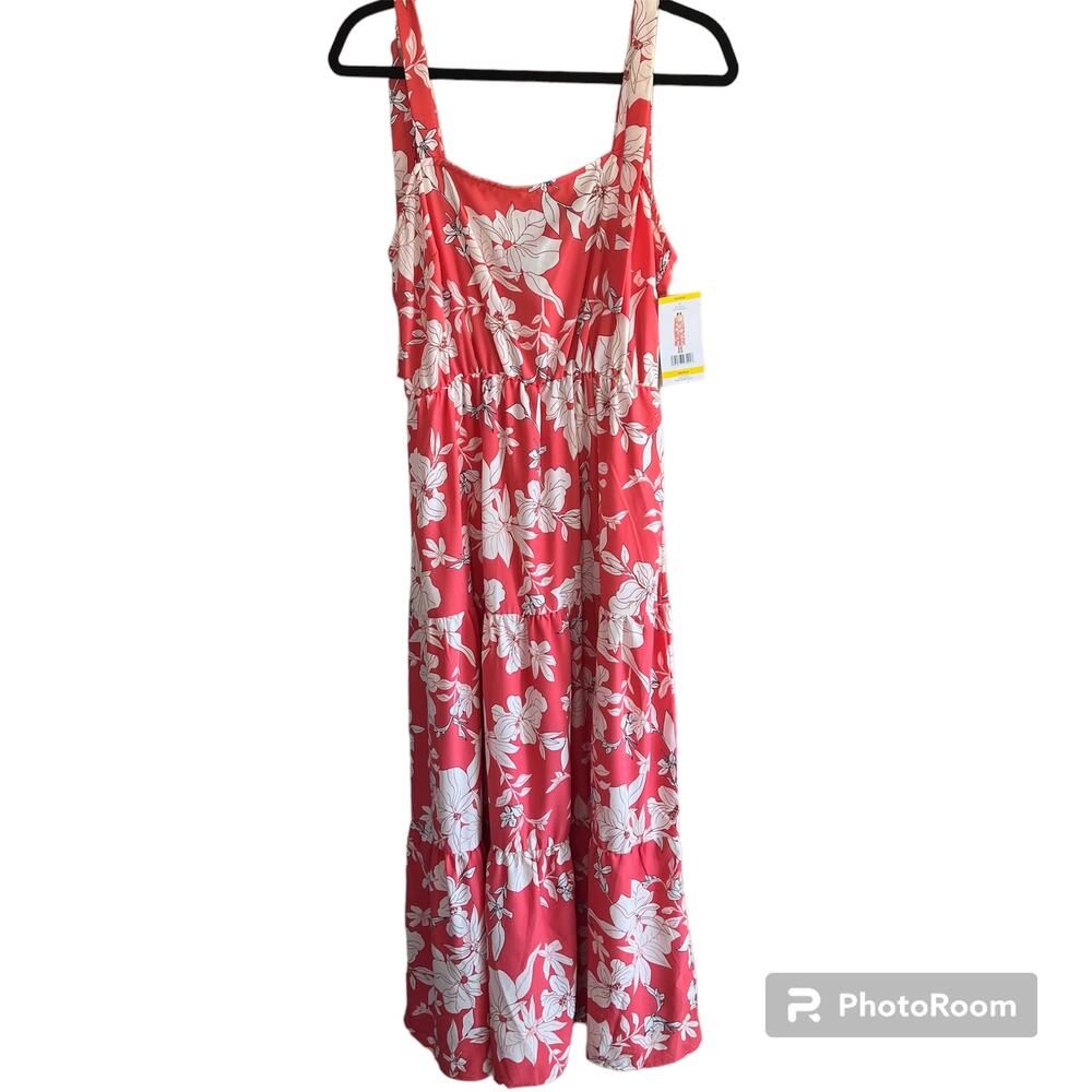 Social Standard by Sanctuary Salmon White Floral Tiered Sundress Size Medium